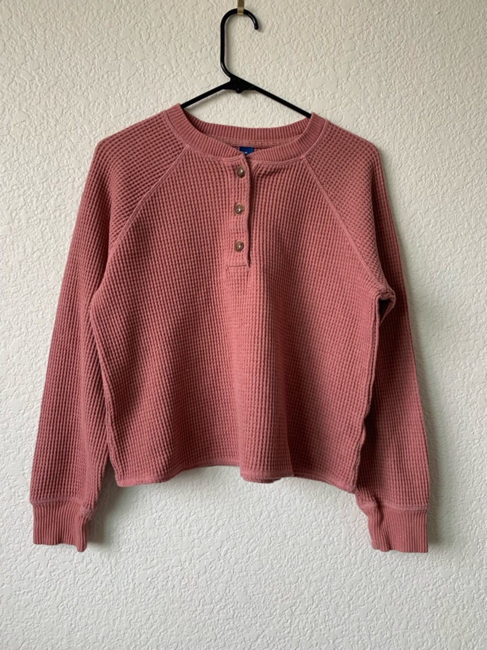 Old Navy Rose Waffle-Knit Henley Crew Sweater
